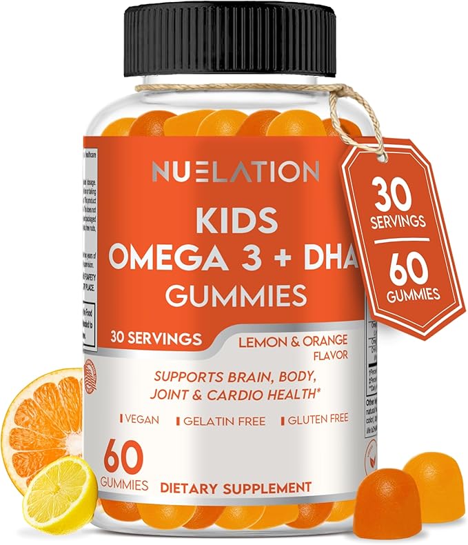 Vegan Omega 3 Gummies for Kids with DHA – Gelatin Free, Gluten Free Omega 3 6 9 Supplements Support Brain, Eye, Body & Heart Health, Immune & Joint Support – 60 Gummies, 30 Servings