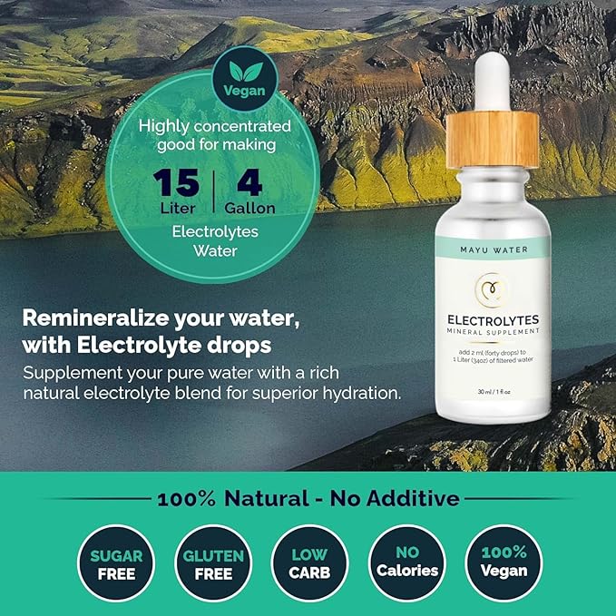 MAYU, Concentrated Electrolyte Drops (3 btls.), Restores Vital Electrolytes & Stamina, 494 Electrolytes/Serving + 67 Trace Minerals, Tested for Heavy Metals, No Additives, Purest Sources, w/Magnesium