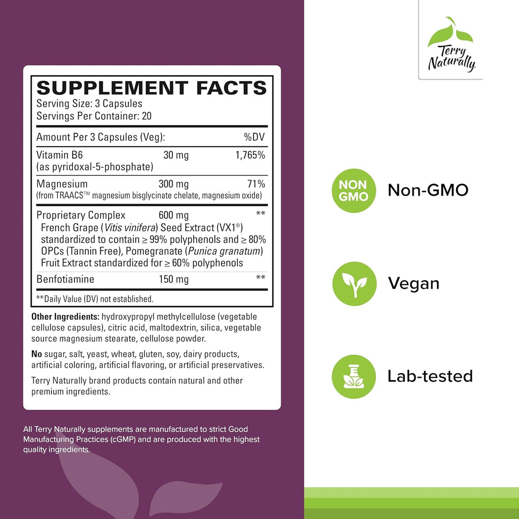 Terry Naturally Clinical OPC Heart - Heart Health Supplement with Magnesium, Vitamin B6, Grape Seed Extract - Dietary Supplement for Artery Health & Circulation - 60 Capsules