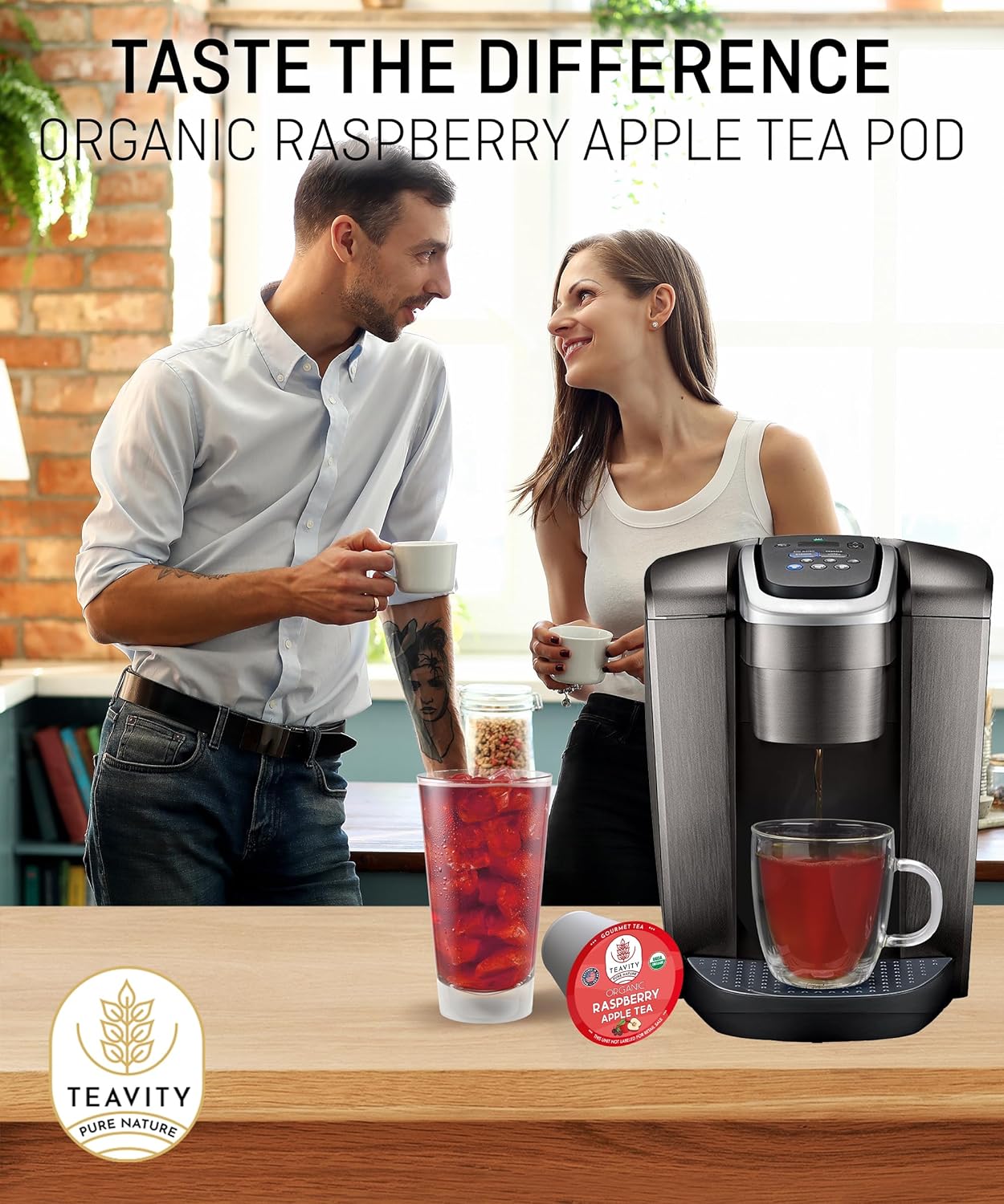 Organic Raspberry Apple Black Tea Pods for Keurig - Naturally Caffeinated Fruit Tea by Teavity (36 Tea Pods)