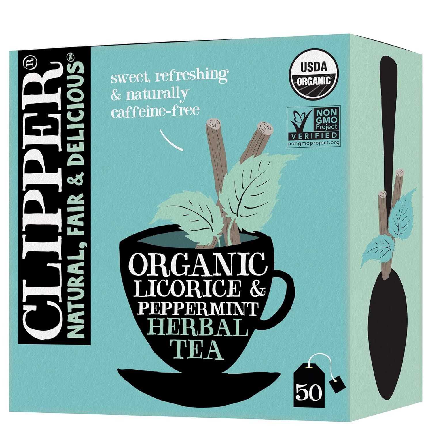 Clipper Tea Peppermint & Licorice Teabags – Caffeine Free, USDA Organic, Great Hot or Iced – Sweet, Refreshing, Natural, Fair & Delicious Sweet – 50 Tea Bags