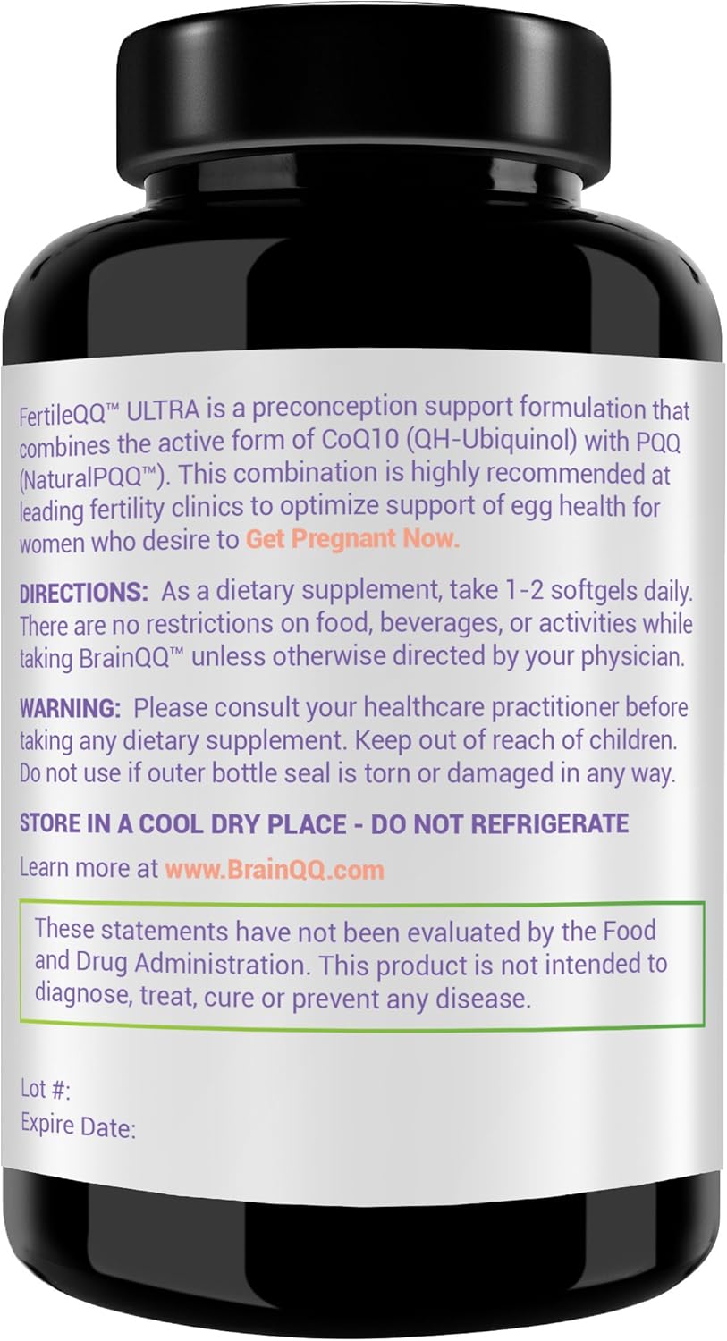FertileQQ ULTRA Ubiquinol (QH) plus PQQ to BOOST Mama's 2B Natural Reproductive Support, #1 Formula for Support of Mitochondria Egg Cell Health - Doctor Recommended Fertility Formula.