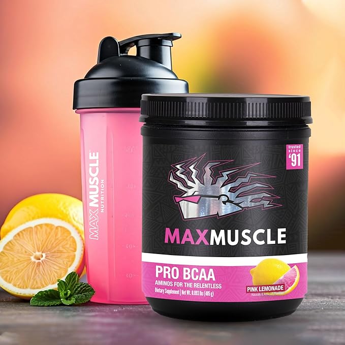 Max Muscle Pro BCAA, Aminos for The Relentless, 7G BCAA, Post Workout Muscle Recovery (Pink Lemonade)
