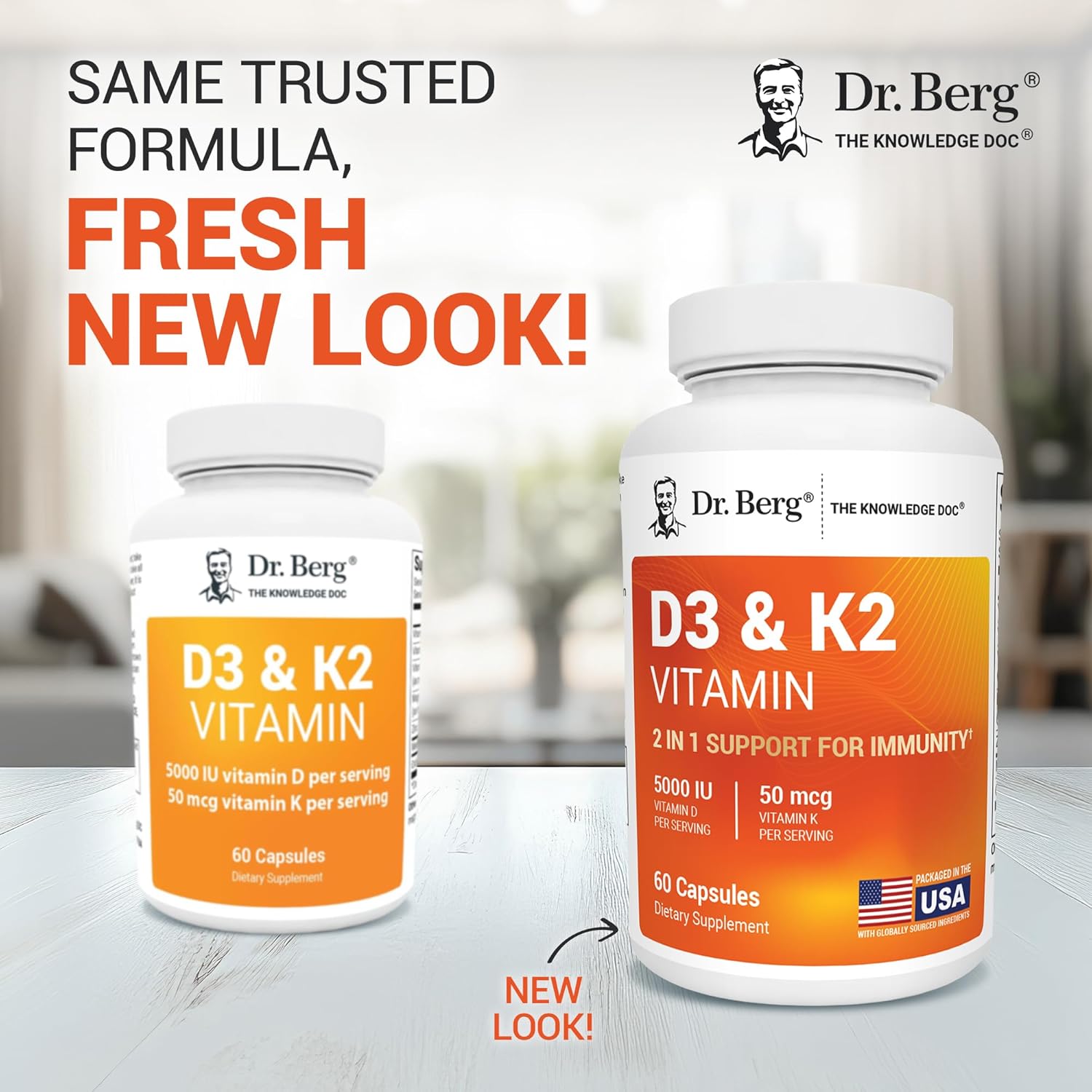 Dr. Berg Maximum Strength 7-in-1 Vitamin D3 K2 5000 IU | Naturally Derived D3 | 4X Lab-Tested & Verified | High Absorption Formula | K2 D3 Vitamin Supplement - 60 Capsules