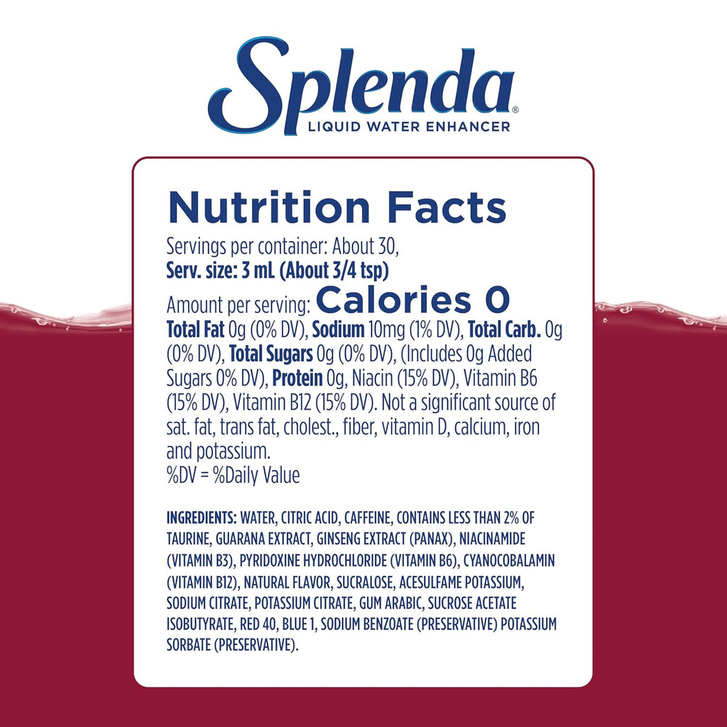 SPLENDA Energy Liquid Water Enhancer Drops, Sugar Free, Zero Calorie, Natural Flavor, Concentrated Drink Mix, 3.11 Fl Oz Each Bottle (Black Cherry, 2 Pack)