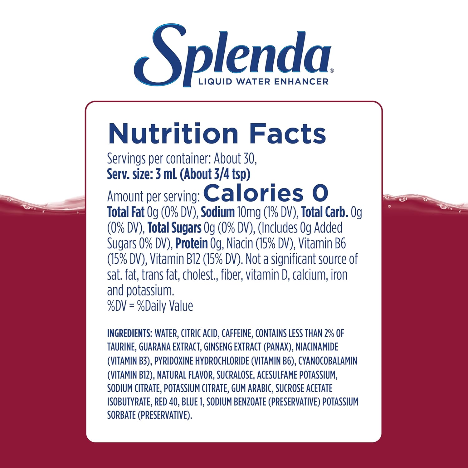 SPLENDA Energy Liquid Water Enhancer Drops, Sugar Free, Zero Calorie, Natural Flavor, Concentrated Drink Mix, 3.11 Fl Oz Each Bottle (Black Cherry, 2 Pack)