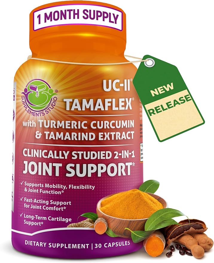Joint Support Supplement with UC-II® & TamaFlex® – Undenatured Type II Collagen, Turmeric & Tamarind for Joint Health, Flexibility & Mobility – Natural Cartilage Support – Glucosamine-Free Capsules