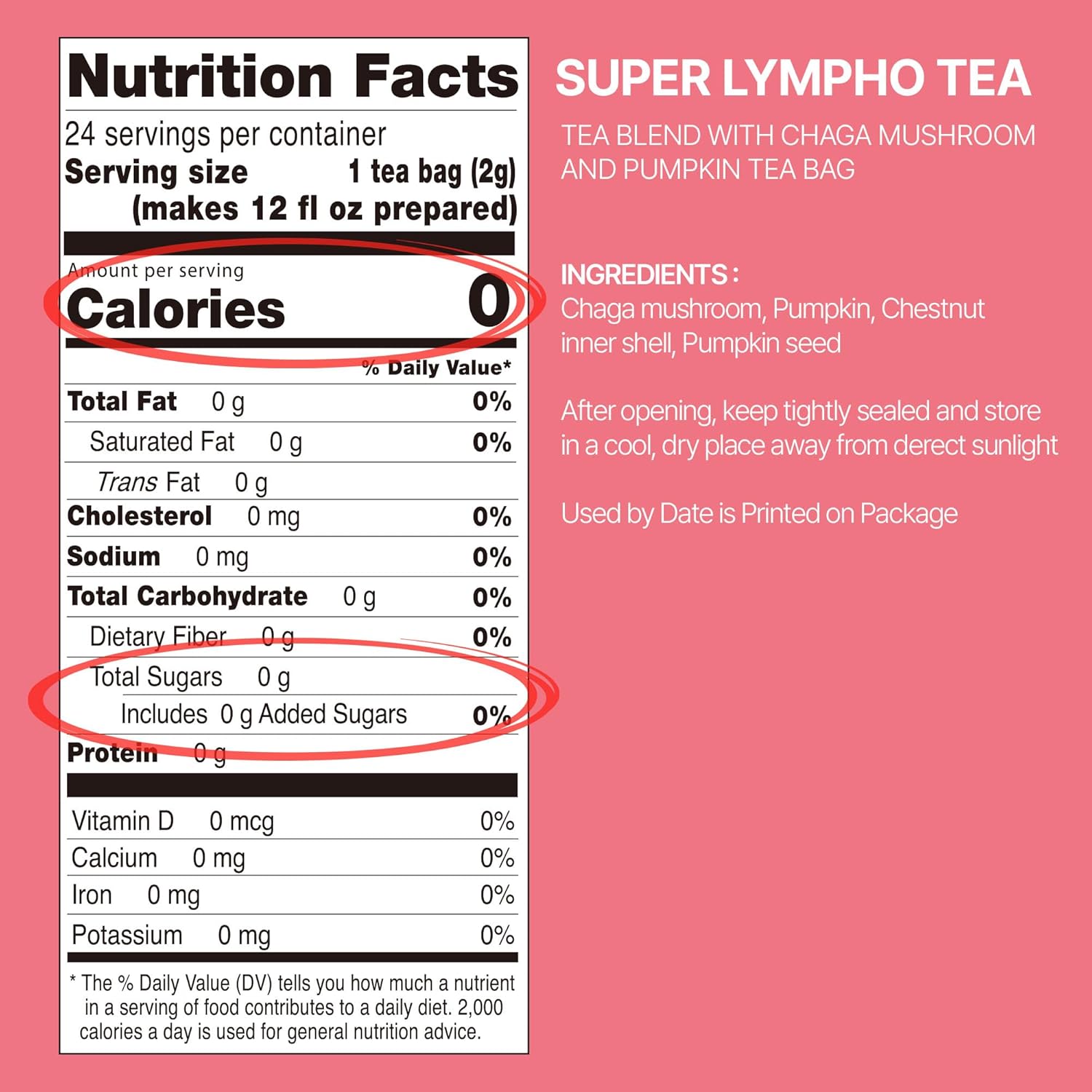 Odada Super Lympho Herbal Tea, Natural Lymph Refresh Blend with Chaga, Pumpkin & Chestnut, Sugar-Free, Caffeine-Free Tea for Light Daily Balance & Gentle Body Comfort, 24 Tea Bags