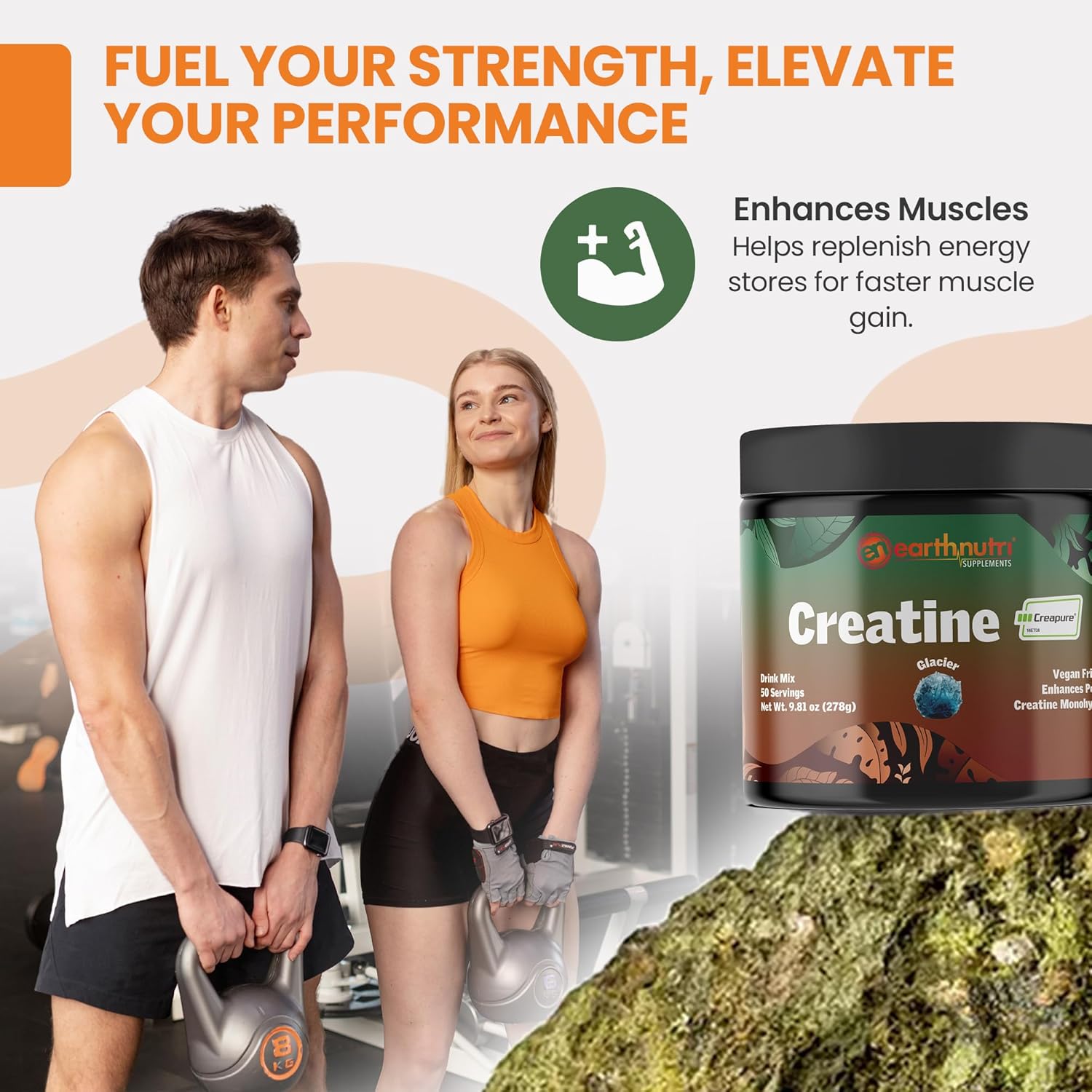 EarthNutri Creatine Monohydrate Powder - Pure Creatine Supplement for Muscle Strength, Strength & Performance - Non-GMO, Sugar-Free, Additive-Free – for Men & Women, Flavored 250g
