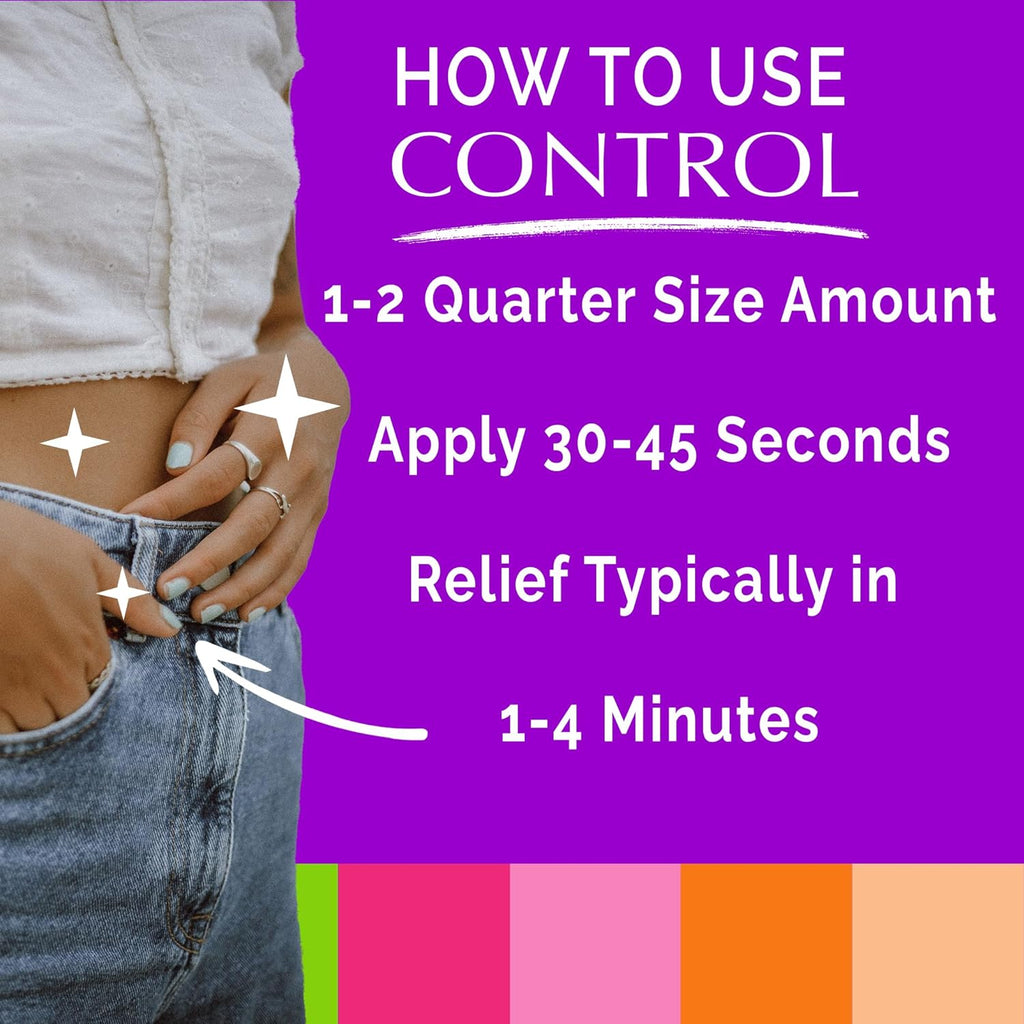 CONTROL, Menstrual Cramp Relief Cream, Topical Pain Relief for Period Cramps and PMS, Period Relief Products, Fast and Effective, Easy to Use, Safe for All Ages, Hormone Free, All Natural, 3 oz Tube.