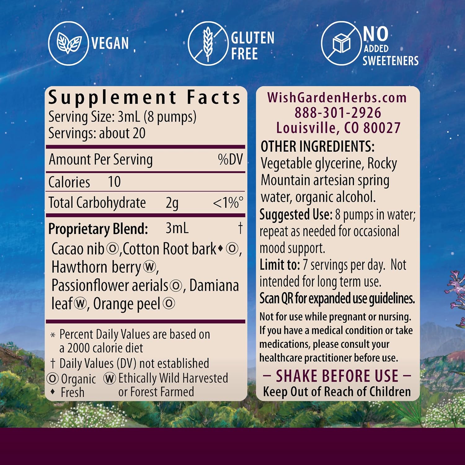 WishGarden Herbs Liquid Bliss Mood Elevator - Plant-Based Herbal Mood Support Supplement, Natural Mood Booster with Organic Cacao, Cotton Root, Passionflower, Increases Sense of Connection, 2oz