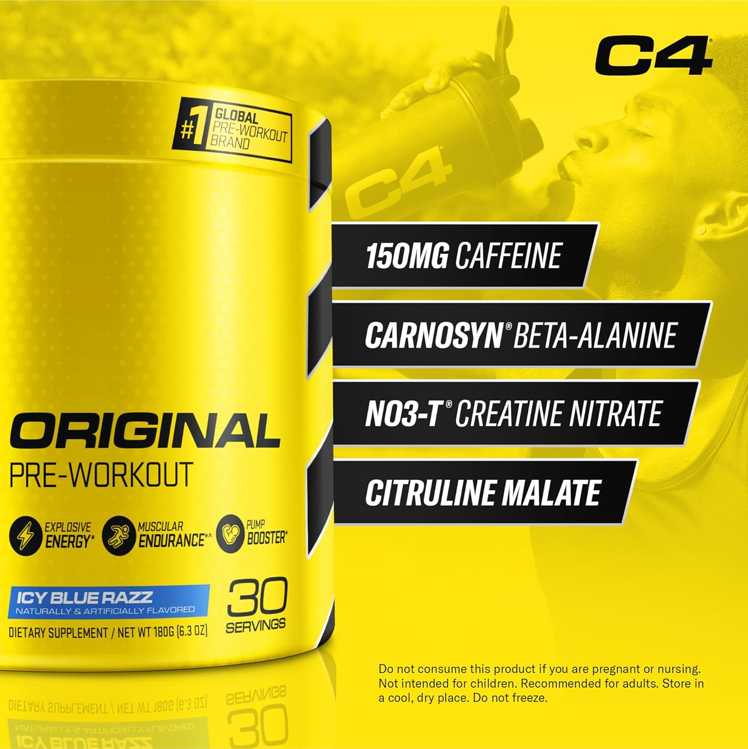 Cellucor C4 Original Pre Workout Powder ICY Blue Razz | Vitamin C for Immune Support | Sugar Free Preworkout Energy for Men & Women | 150mg Caffeine + Beta Alanine + Creatine | 30 Servings
