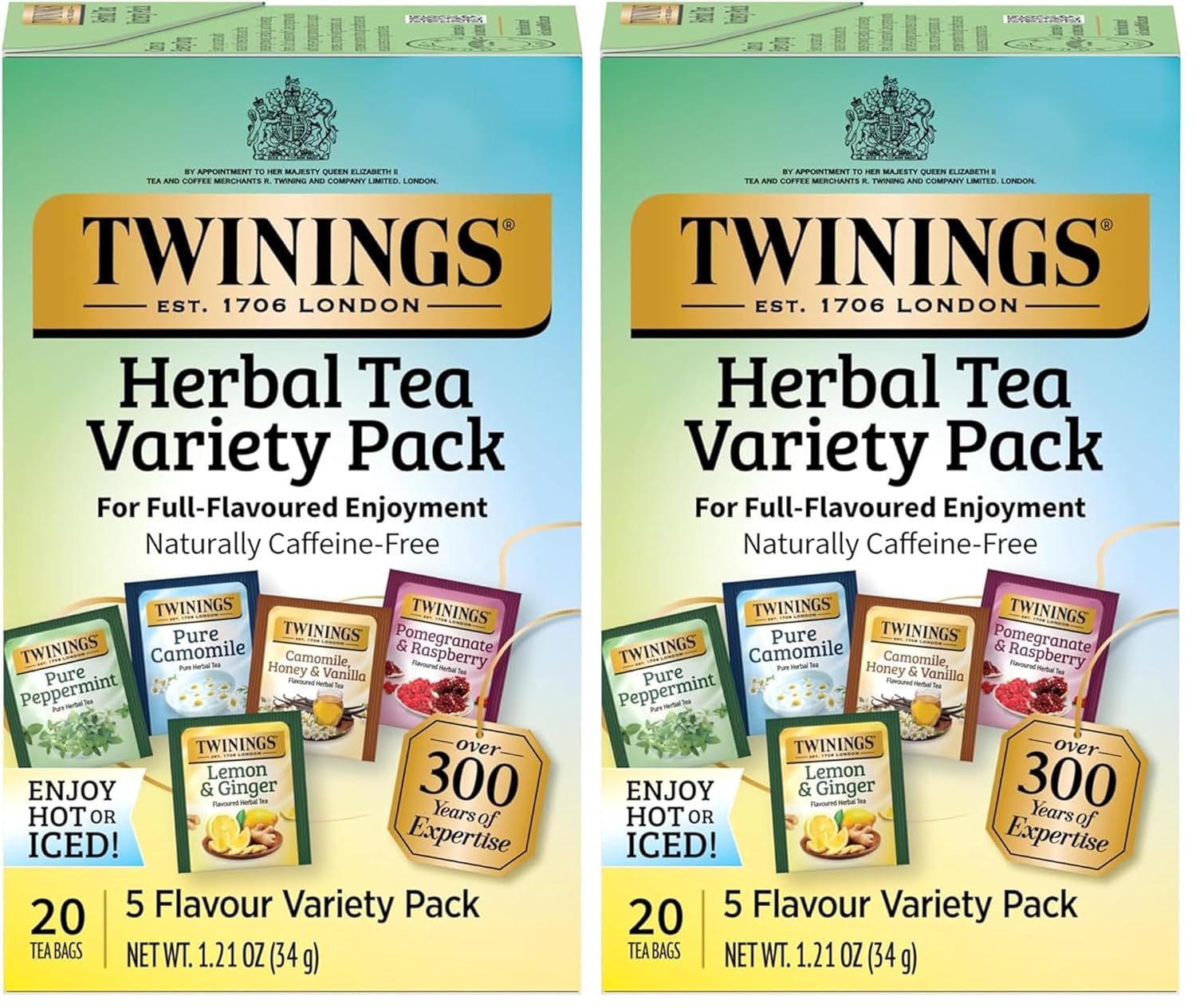 Twinings Herbal Tea Variety Pack, 20 Count (Pack of 2), Formerly Assorted Herbal, Includes 5 Flavours, Naturally Caffeine-Free, Enjoy Hot or Iced, 20 Teabags