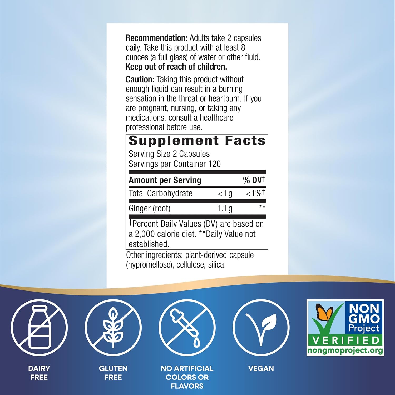 Nature's Way Ginger Root Capsules 550 mg per capsule, Digestive Comfort* Reduces Motion-Related Nausea*, 1,100 mg per 2 Capsules, Non-GMO Project Verified, Vegan, 240 Count (Packaging May Vary)