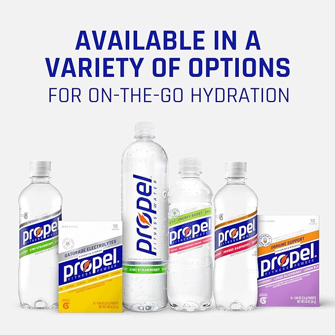 Propel Electrolyte Enhanced Water Drink Mix Powder Packets, 3 Flavor Variety Pack, Zero Calorie & Zero Sugar Hydration with Electrolytes and Vitamins C & E (50 Packets)