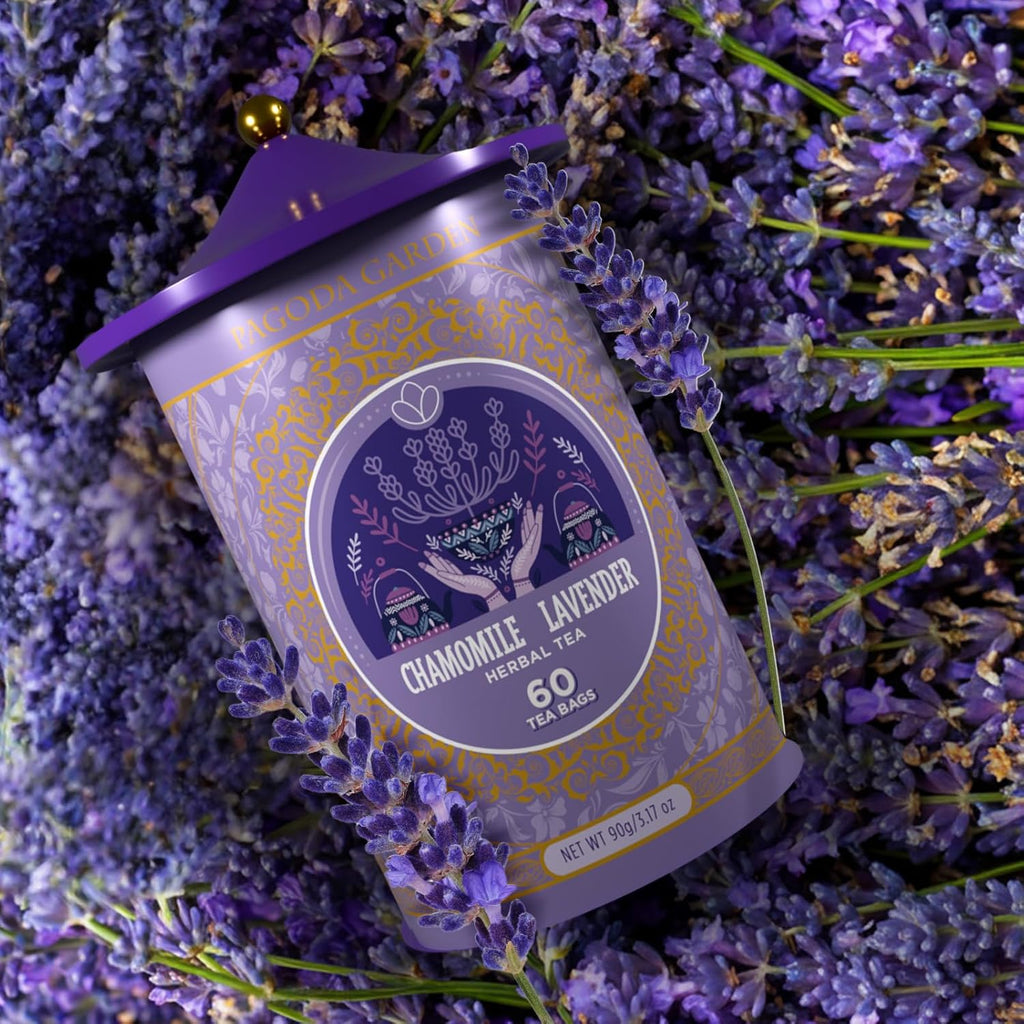 Life Plus Style Gourmet Pagoda Garden Chamomile Lavender Organic Herbal Tea Caffeine Free Hot or Iced Floral Blend Natural Delicious Sleep Tea 60 Tea Bags