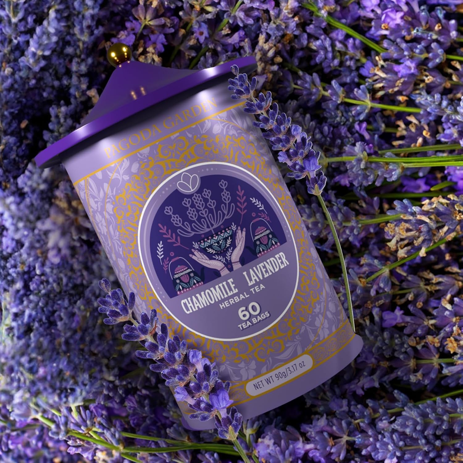Life Plus Style Gourmet Pagoda Garden Chamomile Lavender Organic Herbal Tea Caffeine Free Hot or Iced Floral Blend Natural Delicious Sleep Tea 60 Tea Bags