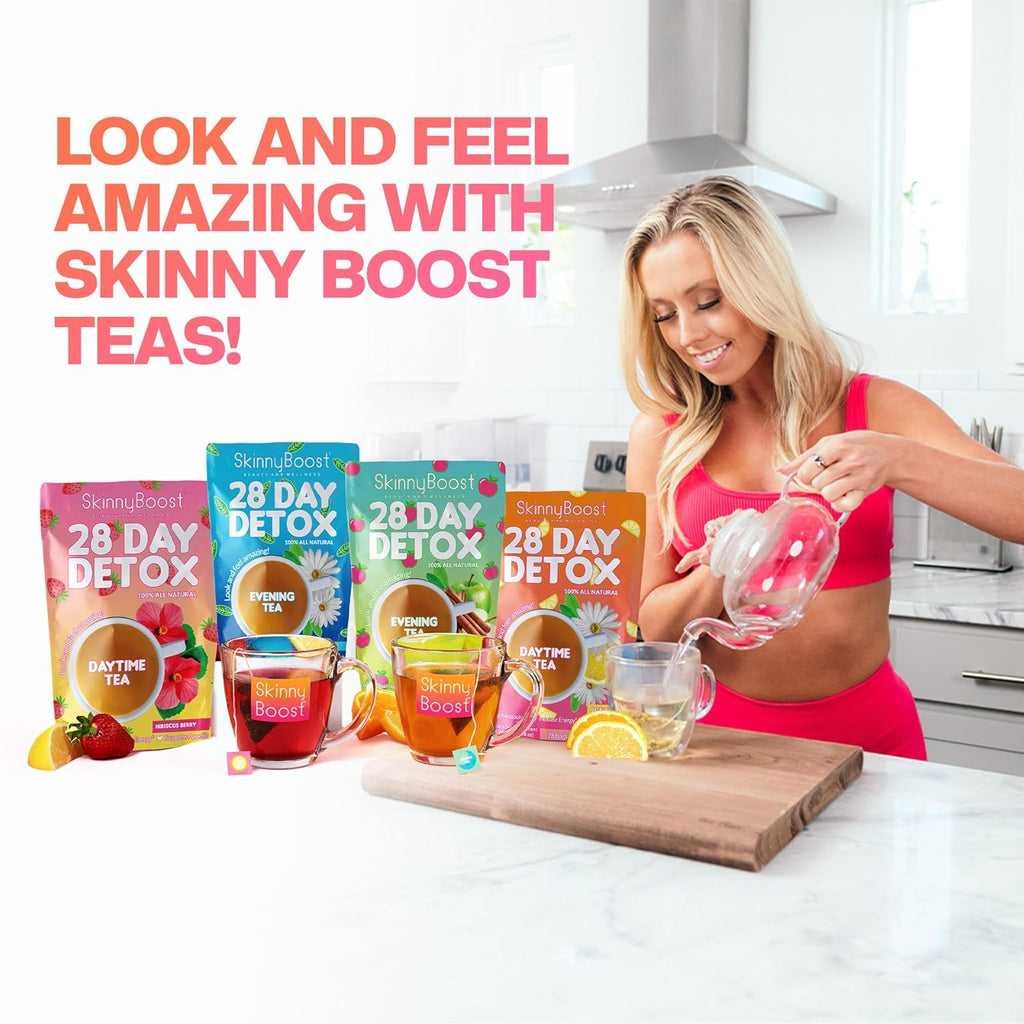 SkinnyBoost 28 Day Detox Daytime Tea -HIBISCUS BERRY (28 Tea Bags) Supports Metabolism Boost, Detox, All Natural, Non GMO, Vegan, Keto Friendly