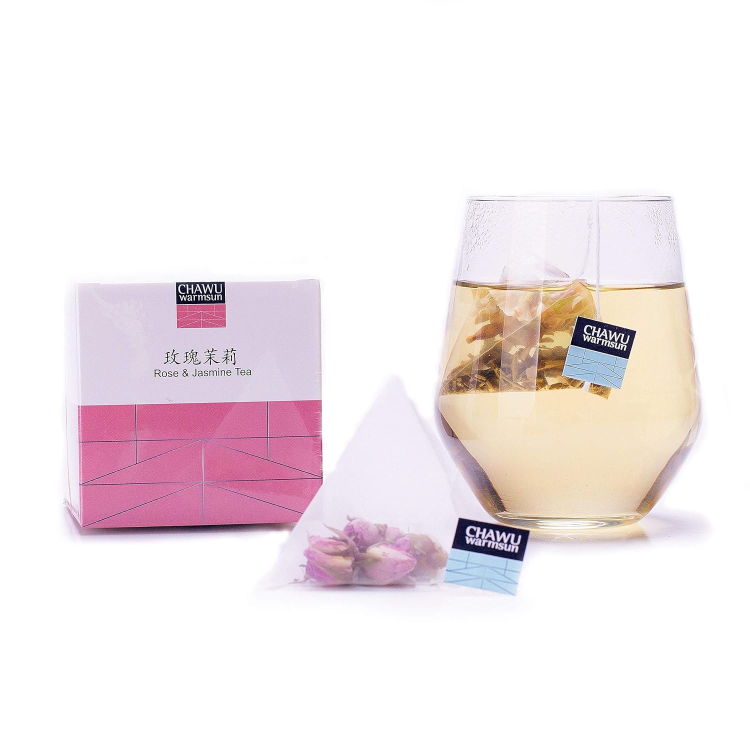 ChaWuWarmSun Rose & Jasmine Tea Bags,16 Tea bags,8 Count/Box(Pack of 2),Natural Rose Tea Bud with Jasmine Green Tea loose leaf