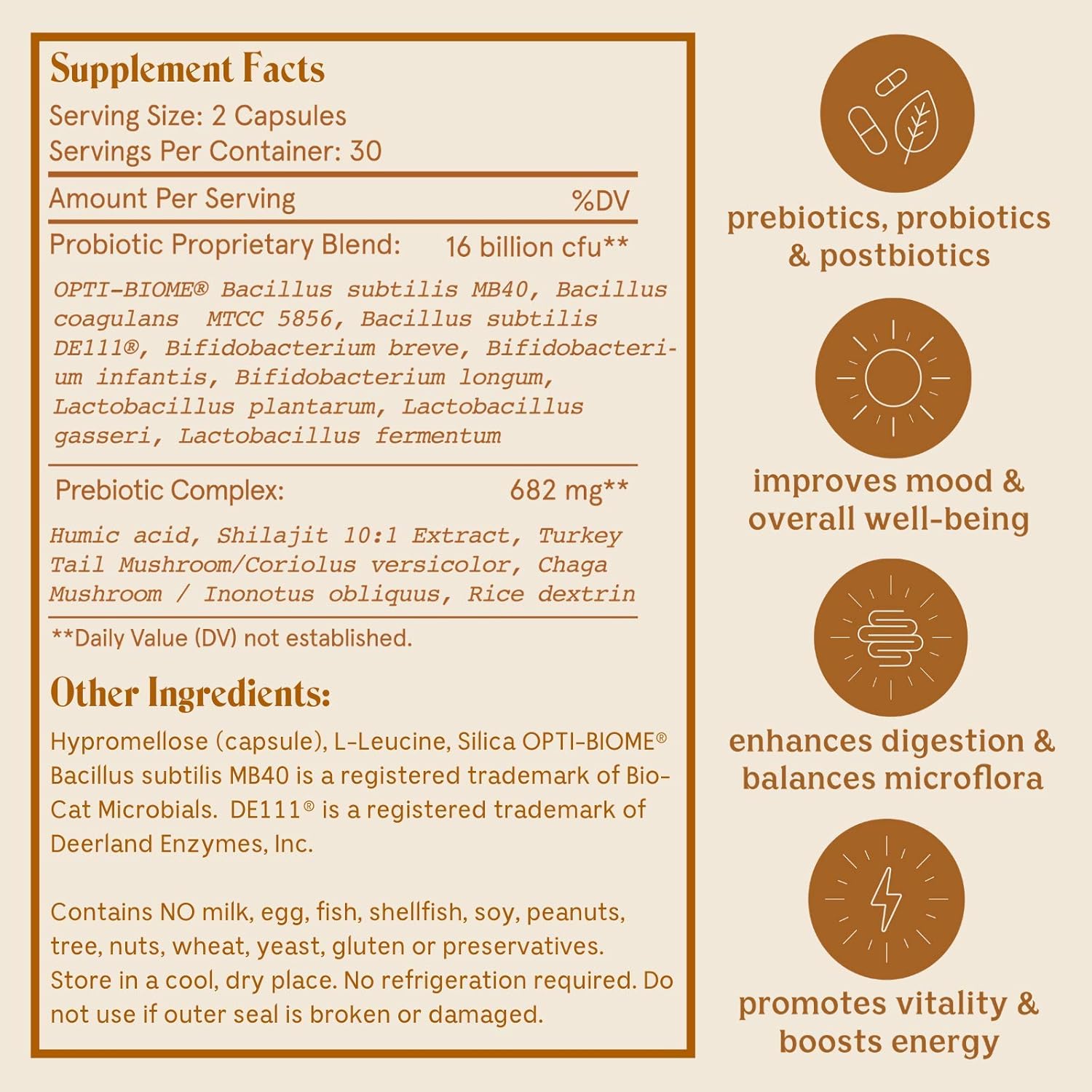 Feel Good SBO Probiotics — Soil Based Organisms (SBOs), Prebiotics, Postbiotics, Humic Acid, Shilajit, Chaga & Turkey Tail Mushroom for Digestion — Solluna by Kimberly Snyder (60CT) Vegan & Non-GMO