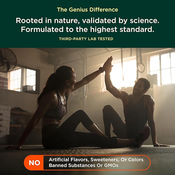 The Genius Brand Genius Muscle - Muscle Health Supplement for Growth, Endurance & Recovery - Non-Hormonal Formula - 6 Organic Mushrooms - Naturally-Sweetened - 30 Servings - Strawberry Vanilla