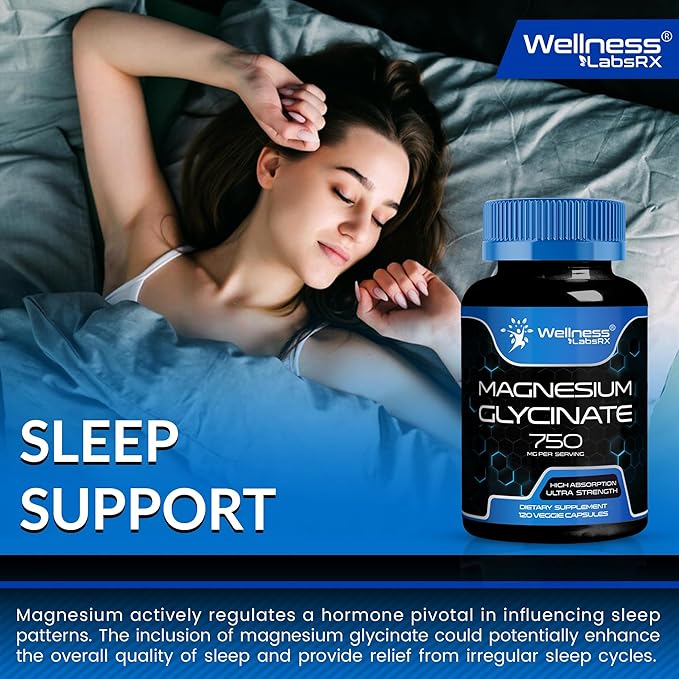 Magnesium Glycinate 750mg | High Absorption Chelated Calm Support for Women and Men - Glicinato De Magnesio, Magnesium Chelate Supplement for Heart Health, Sleep Support - 120 Count