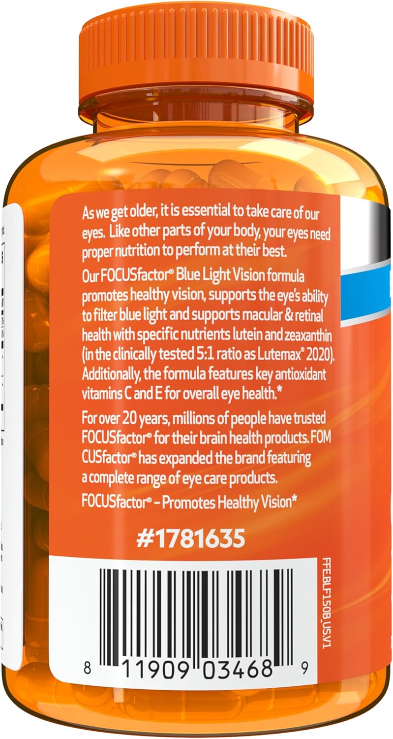 Focus Factor Blue Light Formula (150 Count) - Eye Vitamins with Blue Light Filtration Support - Lutein and Zeaxanthin Supplement with Vitamin C, Vitamin E, Lutemax 2020® - Promote Eye Health