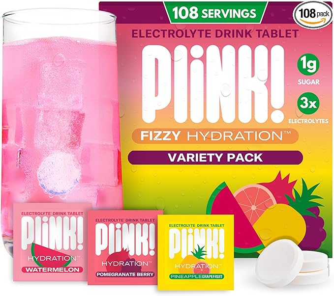 Plink! Fizzy Electrolyte Drink Tablets for Daily Hydration - 108ct Electrolyte Tablets + Sodium, Potassium, Magnesium, Low-Calorie, Low-Sugar Keto Electrolytes Powder Hydration Packets Water Flavoring