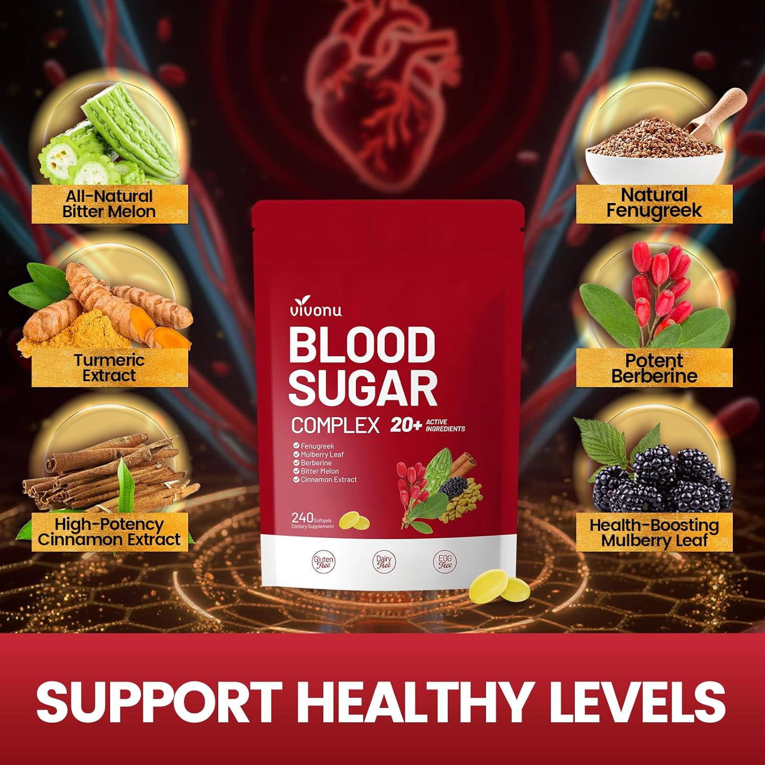 VivoNu Blood Sugar Complex 20+ Active Ingredients (480 Softgels/2 Bag)