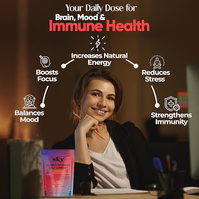 Mushroom Gummies - 10-in-1 Adaptogenic Mushroom Supplement for Adults - Lions Mane, Reishi, Cordyceps, Chaga, Turkey Tail - Raspberry Flavored Vegan Gummies for Focus & Energy - 60 Ct.