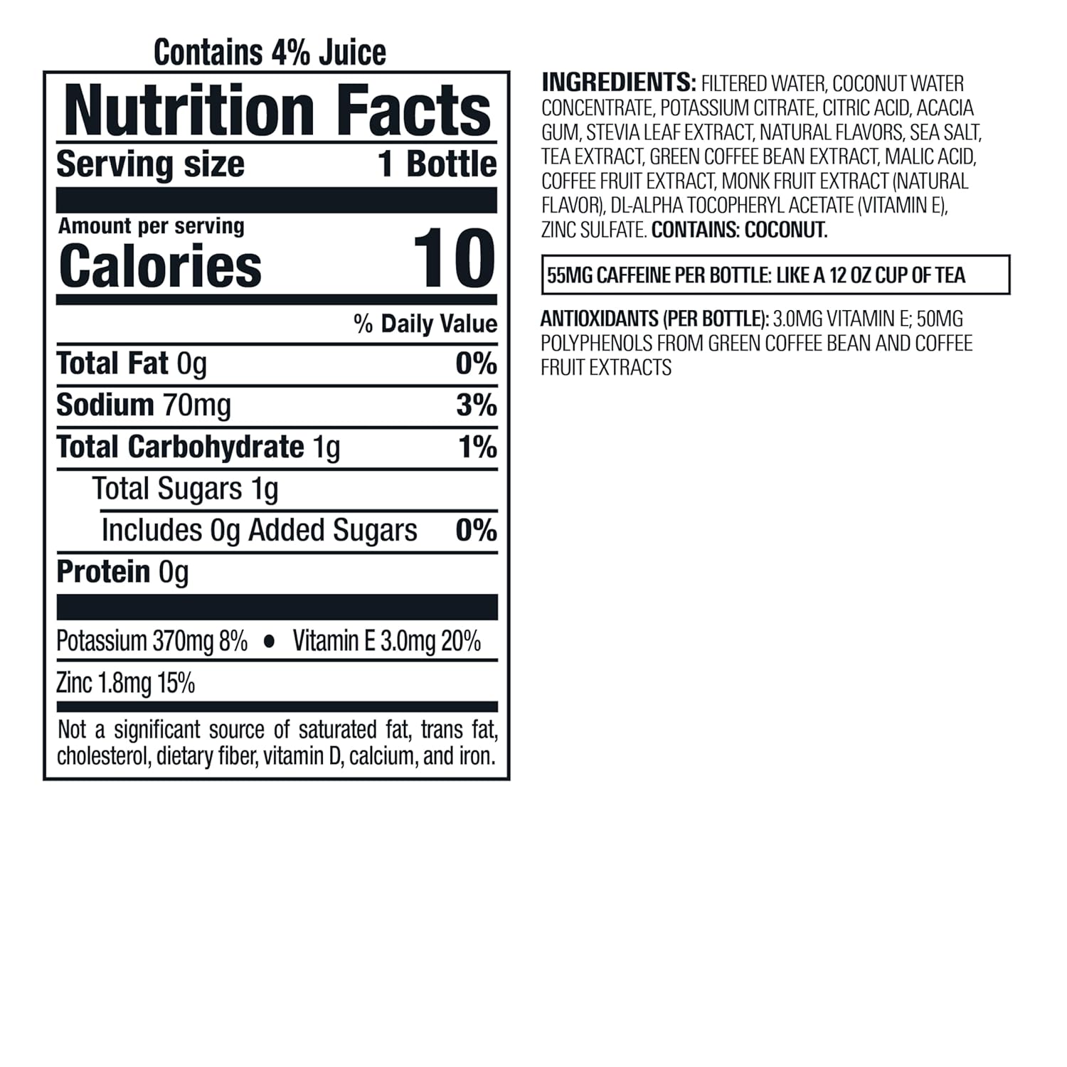Bai Antioxidant Infused Water Beverage, Molokai Coconut, with Vitamin C and No Artificial Sweeteners, 18 Fluid Ounce Bottle, 6 Pack