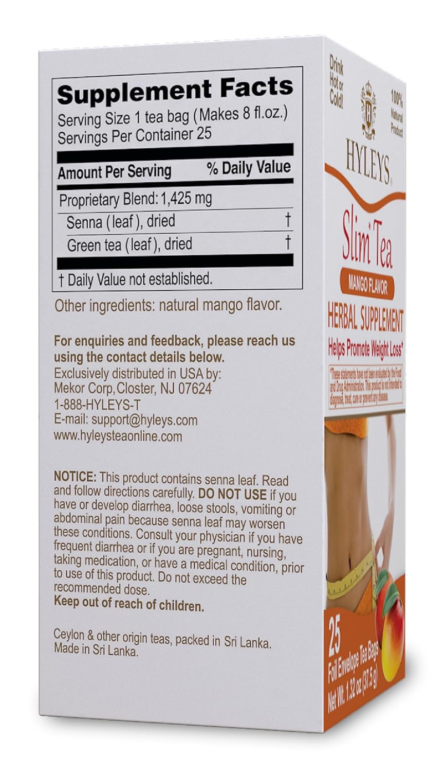 Hyleys Slim Tea Pineapple Flavor - Weight Loss Herbal Supplement Cleanse and Detox - 25 Tea Bags (12 Pack)