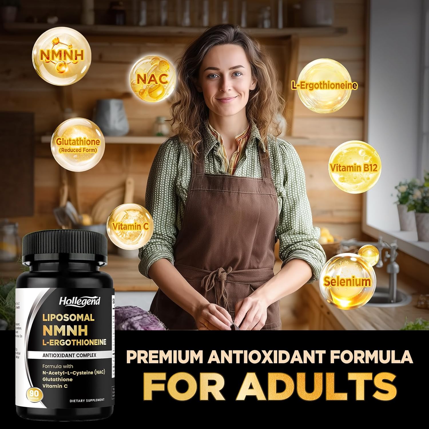 Liposomal NMNH & Ergothioneine Supplement, 6 in 1 Complex with NAC, Glutathione, Vitamin C & Selenium, for Women & Men, Healthy Aging, Antioxidant & Immune Support, 90 Capsules