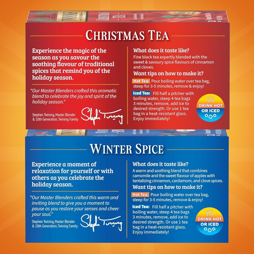 Twinings Holiday Variety Pack Tea Bags, Christmas Tea and Winter Spice, 20 Count (Pack of 4), Enjoy Hot or Iced