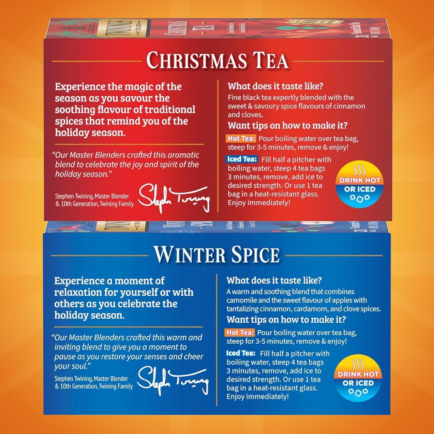 Twinings Holiday Variety Pack Tea Bags, Christmas Tea and Winter Spice, 20 Count (Pack of 4), Enjoy Hot or Iced