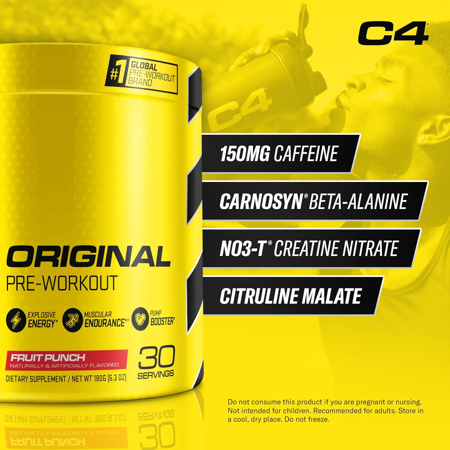 Cellucor C4 Original Pre Workout Powder Fruit Punch | Vitamin C for Immune Support | Sugar Free Preworkout Energy for Men & Women | 150mg Caffeine + Beta Alanine + Creatine | 30 Servings