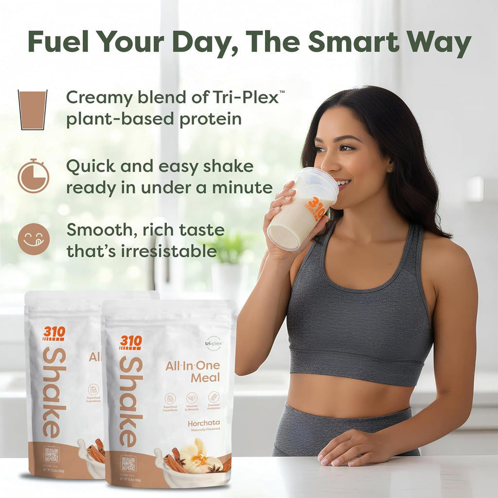 310 Nutrition All-In-One Meal Replacement Shake - Plant-Based Protein Powder with High Fiber, Probiotics, Digestive Enzymes & Adaptogens - Low Carb Vegan Keto Friendly Superfoods Smoothie - Horchata Flavor - 14 Servings
