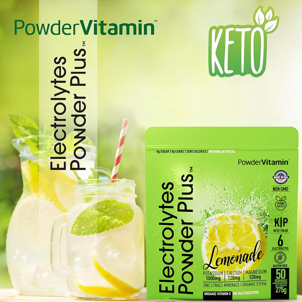 Electrolytes Powder Plus (50 Servings), 0 Calorie Keto, 0 Sugar, No Maltodextrin,1000mg Potassium,120mg Calcium,120mg Magnesium, Hydration Powder (50 Servings, Lemonade)