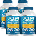 4-in-1 Fish Oil Omega 3 Fatty Supplements (2100mg) - Omega 3 Fish Oil with Vitamins D3 K2 and CoQ10 - Lemon Flavored (120 softgels, Pack of 4)
