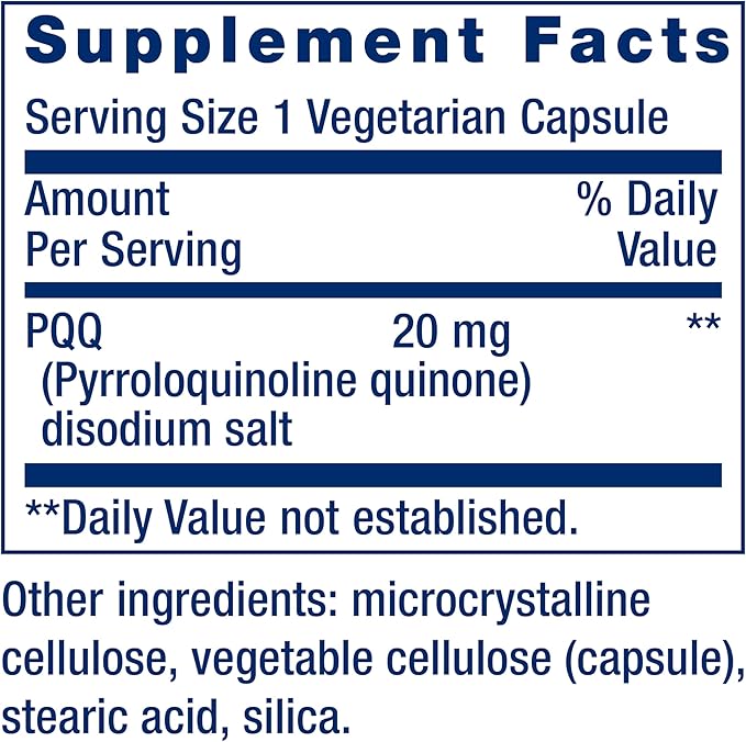 Life Extension PQQ, pyrroloquinoline Quinone, 20 mg, Promotes The Growth of New Mitochondria, Gluten-Free, Non-GMO, Vegetarian, 1 Daily, 30 Capsules