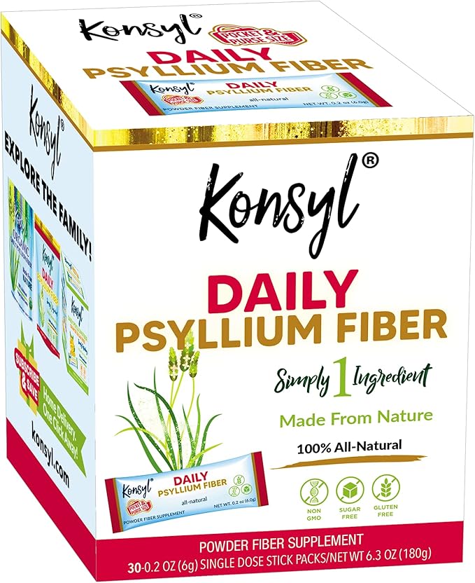 Konsyl Daily Psyllium Fiber Powder - Stick Packs - On-The-Go Fiber Supplement Powder - Convenient, All-Natural Soluble Fiber, Gluten-Free & Sugar-Free, Vegan & Keto - 30 Packets
