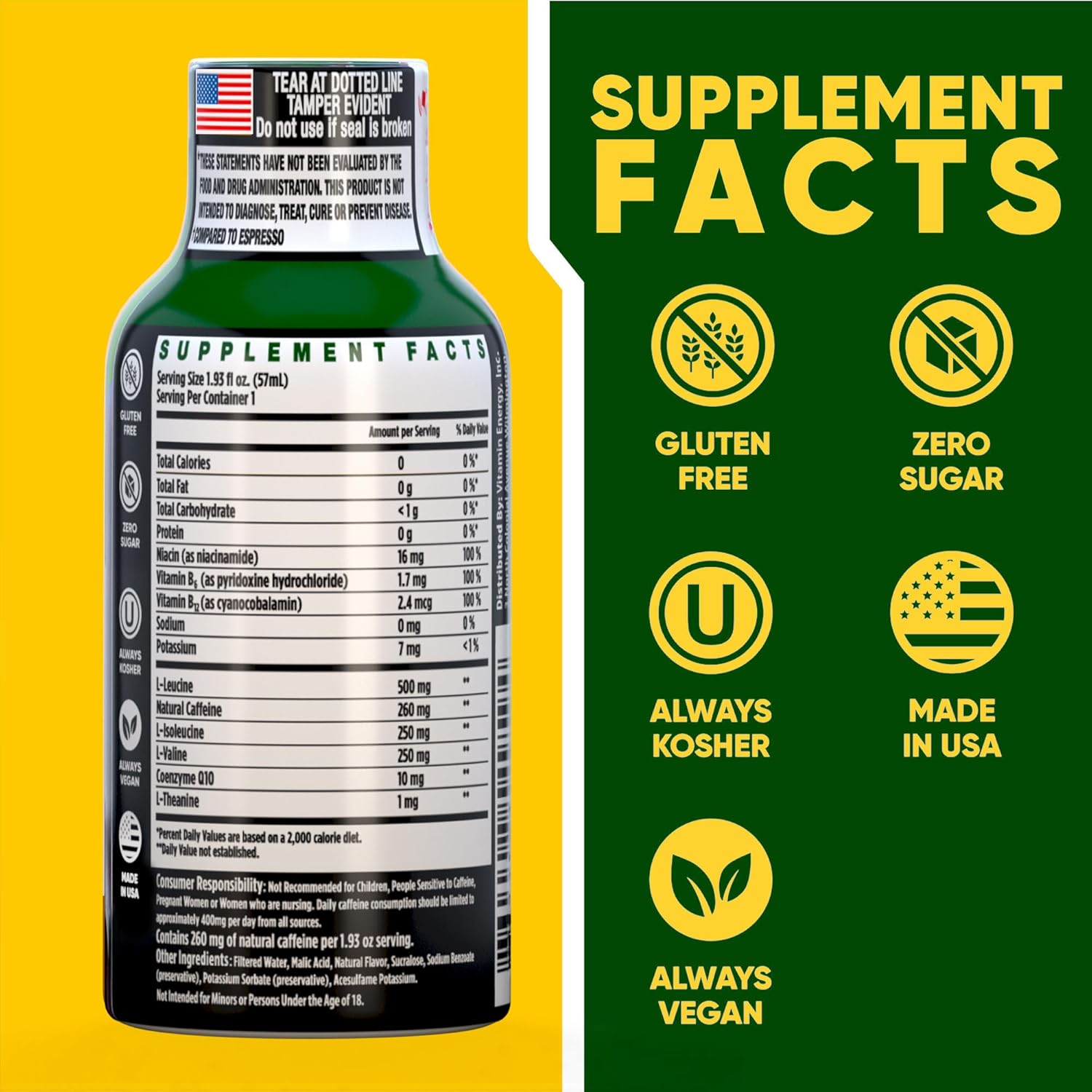 Vitamin Energy Focus+ Extra Strength Energy Shot Grape 24 Pack, 260mg Natural Caffeine, B-Vitamins, CoQ10, Amino Acids, Focus, Productivity & Clarity, Zero Sugar, Gluten-Free, 1.93 fl oz