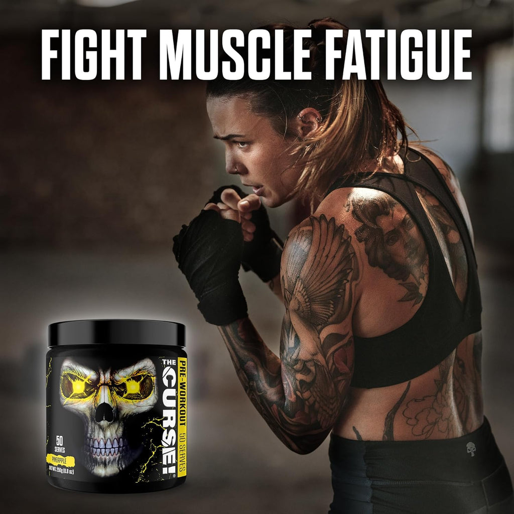 JNX SPORTS The Curse! Pre Workout Powder for Men & Women, Caffeine, Beta-Alanine, Creatine, L-Citrulline, 50 Servings, Pineapple Flavor – Boost Energy, Strength & Focus