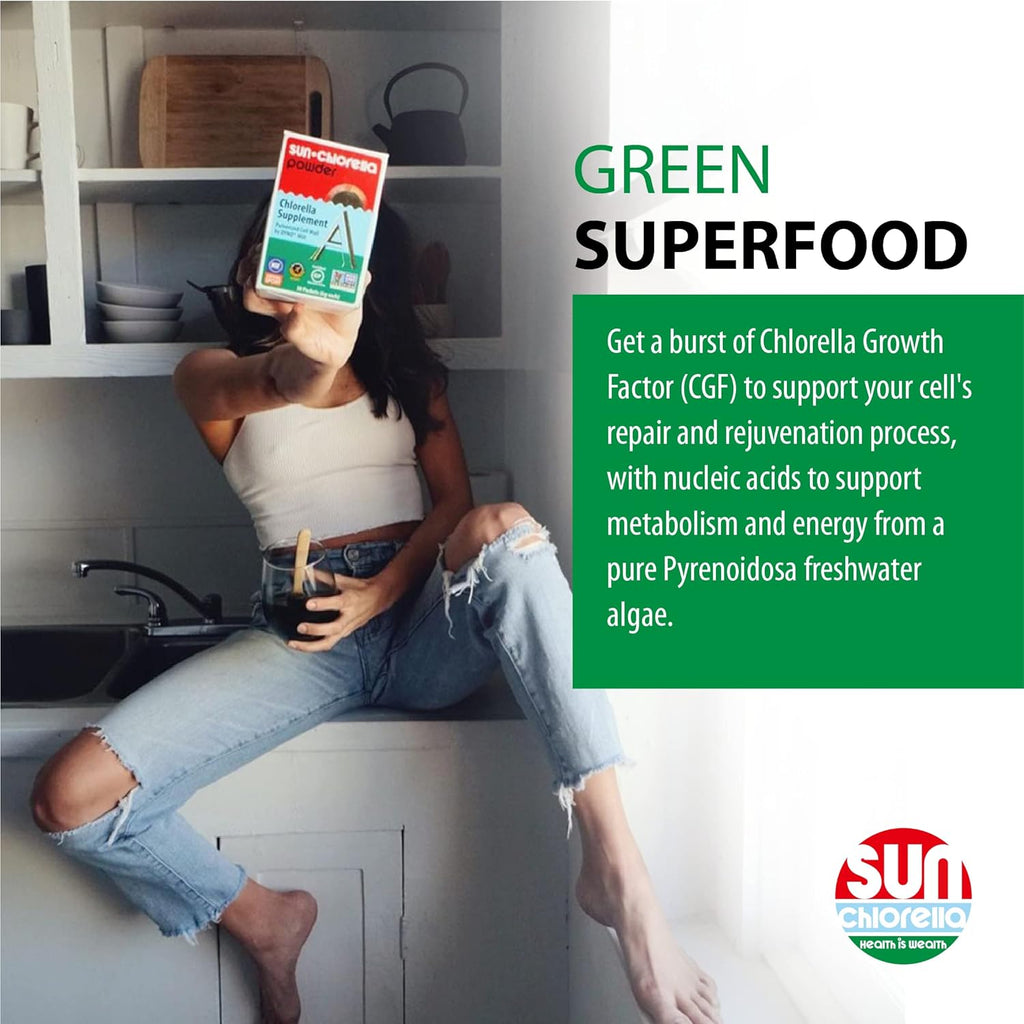 Sun Chlorella 500mg Whole Body Wellness Green Algae Superfood Supplement - Immune Defense, Gut Health, Natural Purification, Energy Boost - Chlorophyll, B12, Iron, Protein - Non-GMO - 600 Tablets