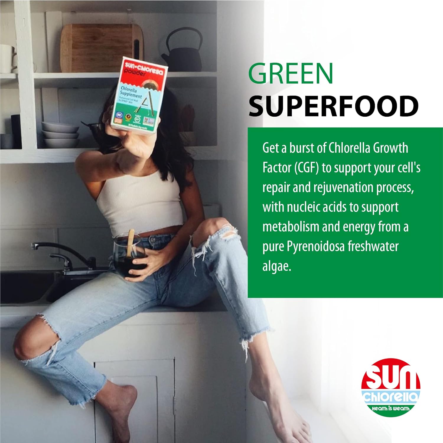 Sun Chlorella 500mg Whole Body Wellness Green Algae Superfood Supplement - Immune Defense, Gut Health, Natural Purification, Energy Boost - Chlorophyll, B12, Iron, Protein - Non-GMO - 600 Tablets