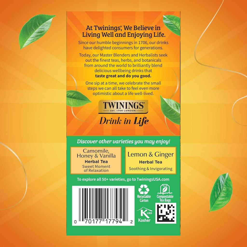 Twinings Decaffeinated Green Tea Individually Wrapped Bags, 20 Count (Pack of 6), Smooth Flavour, Enticing Aroma, Enjoy Hot or Iced, 120 Teabags