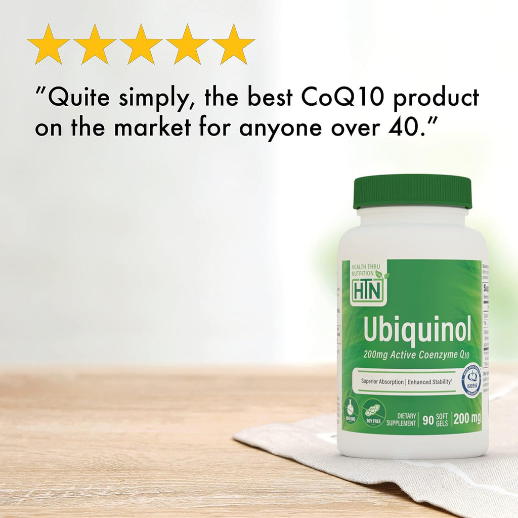 Health Thru Nutrition Ubiquinol 200mg 90 Softgels as Kaneka QH Reduced CoQ-10 | Stabilized - 3rd Party Tested | Enhanced Bioavailability | Cardiovascular & Mitochondria Function Support | Non-GMO