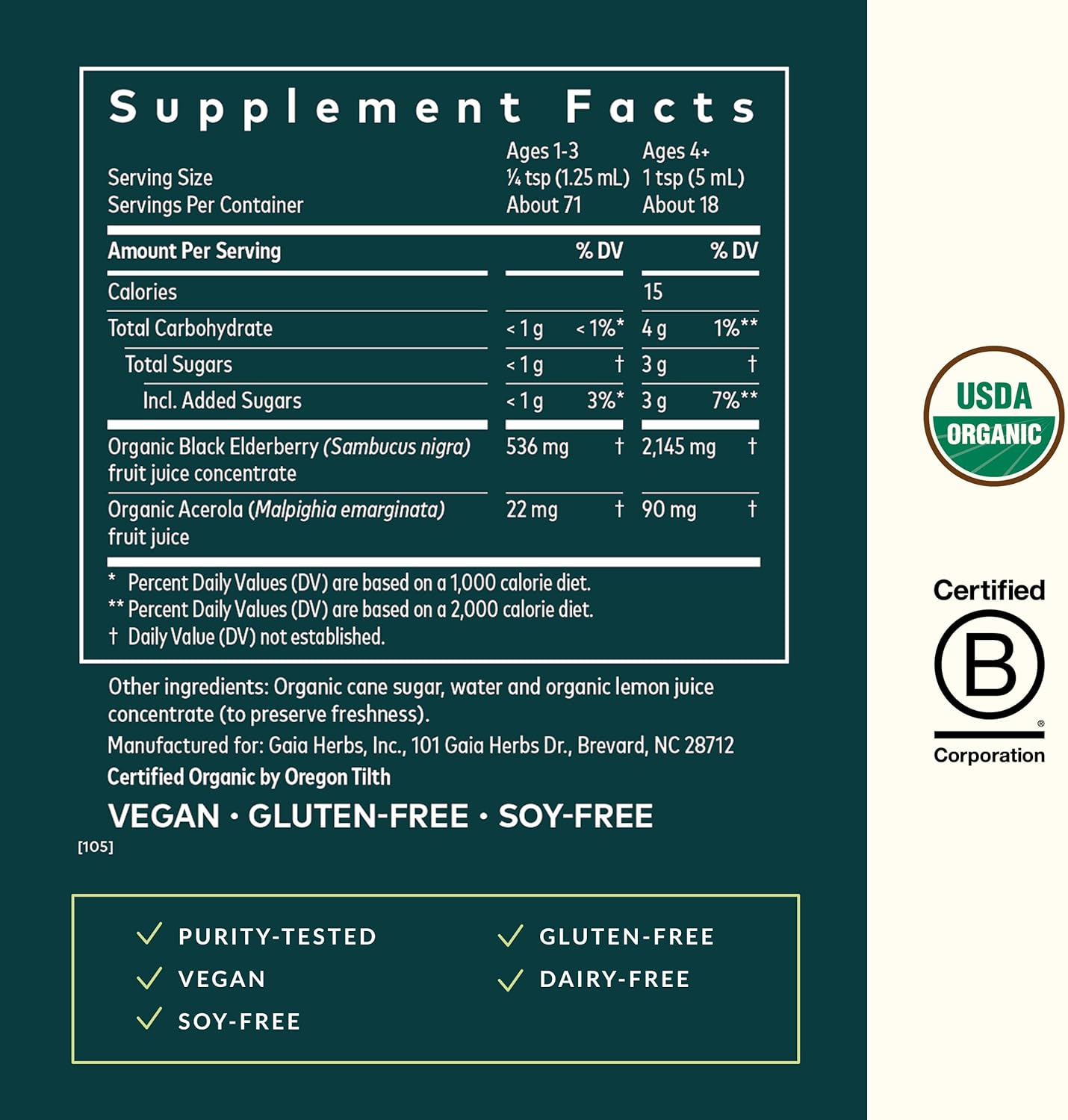 Gaia Herbs Black Elderberry(Sambucus Nigra) Syrup Extra Strength-Immune Support Supplement-Made with Organic Black Elderberries for Immune System-USDA Certified Organic Formula-3 Fl Oz(18-Day Supply)