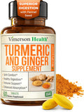 Turmeric Curcumin Supplement with Ginger Root for Joint Support, Digestive & Gut Health - Contains Organic Turmeric Curcumin with Black Pepper (Bioperine) for Enhanced Absorption - 60 Tablets