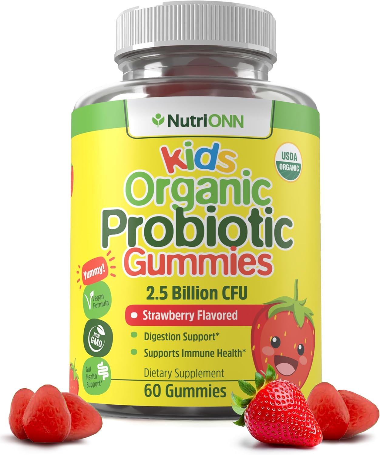 Organic Kids Probiotic Gummies - USDA Organic Chewable Probiotics for Kids - 60 Delicious Gummies - Child Digestive, Immune Support & Gut Health Supplement - Vegan & Non-GMO